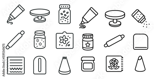 Collection of kitchen utensils and ingredients. The idea of the image is to show the various tools and ingredients that are used in baking and cooking. Scene is cheerful and inviting