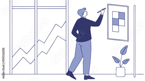 man in Professional Blouse | Glass Wall Sketching (Corporate Blue Theme)