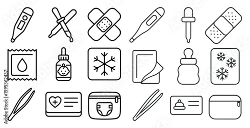 Collection of medical supplies and tools. Concept of preparedness and care for one's health
