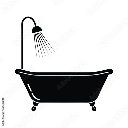 Vintage clawfoot bathtub with shower silhouette