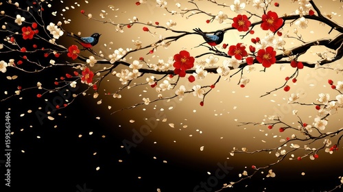 Serene Blossom: Birdsong and Cherry Blossoms in Golden Hour