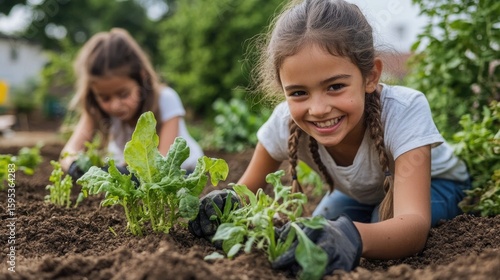 Wallpaper Mural Students Planting Edible Vegetables in Sustainable School Garden for Eco-Friendly Education Torontodigital.ca