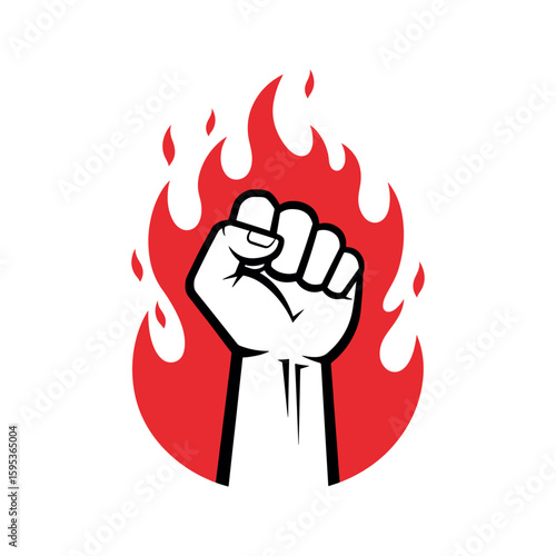 Strong fist in fire logo concept for power and authority