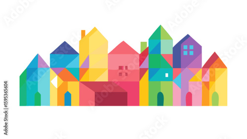 Colorful geometric houses vector illustration perfect for real estate and property related graphic design projects