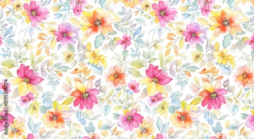 Wallpaper Mural Bright Watercolor Floral Pattern with Delicate Leaves, Seamless Design	 Torontodigital.ca