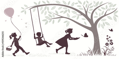 Whimsical Vector Child Silhouettes – Charming Playful Forms with Illustrative Quality