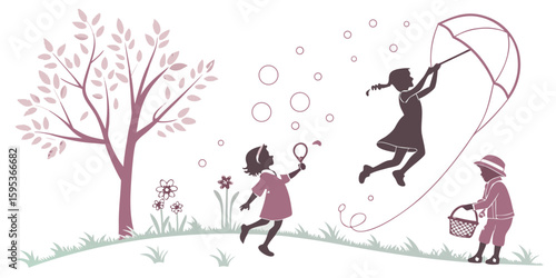 Whimsical Vector Child Silhouettes – Charming Playful Forms with High-Contrast Illustration

