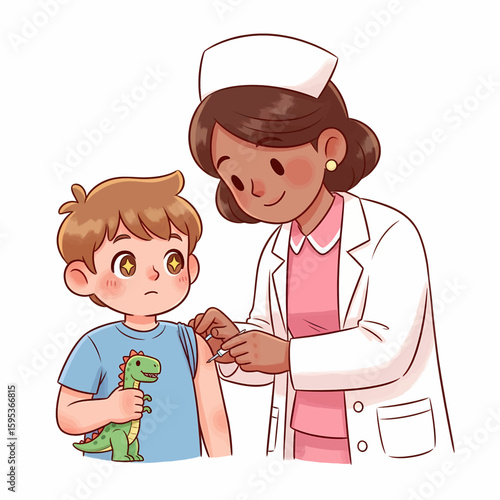 Nurse Administering Vaccine to Young Boy Illustration