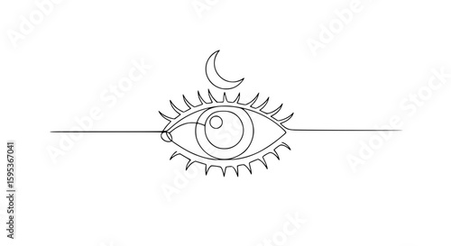 night lens put on eye , moon sign , in vector style with single line outline for teaching