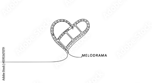 Outline of a heart made from film reel with the word "melodrama"  