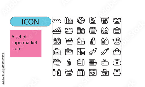 A set of super markets line art icons.