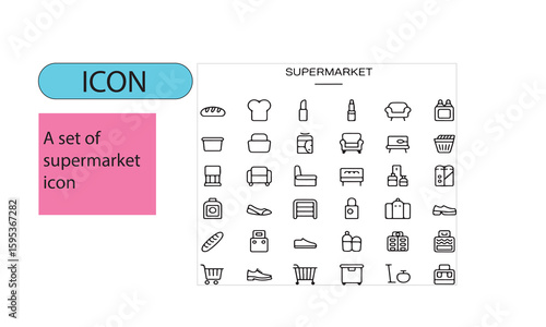 A set of super markets line art icons.