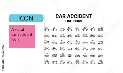 A set of car accidents line art editable icon,.