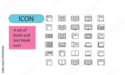 A set of book and text book line art icon