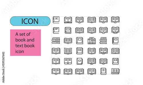 A set of book and text book line art icon