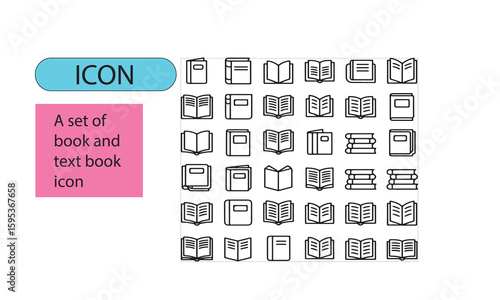 A set of book and text book line art icon