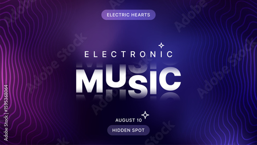 Electronic music party poster with vibrant purple and blue gradient background. Modern digital event banner.
