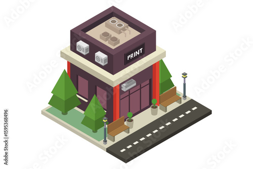 Copy and print service shop building isometric