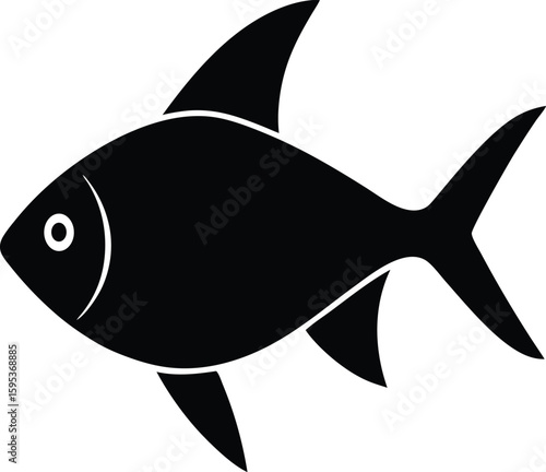 Black Phantom Tetra silhouette vector art illustration