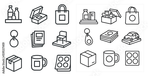 The image displays a collection of various icons, each representing a different item. These icons include a chair, a box, a mug, and a car. The icons are arranged in a grid-like pattern