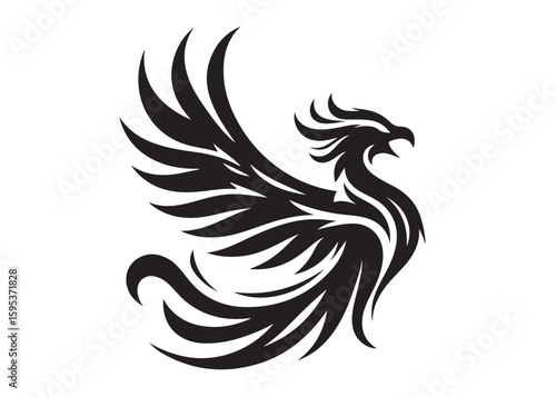 Phoenix bird logo silhouette vector, phoenix bird logo vector icon illustration design, Vector silhouette of a Phoenix bird, falcon wings phoenix bird logo silhouettes vector on a white background 