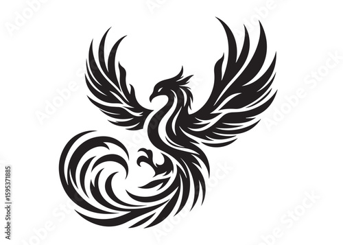 Phoenix bird logo silhouette vector, phoenix bird logo vector icon illustration design, Vector silhouette of a Phoenix bird, falcon wings phoenix bird logo silhouettes vector on a white background 