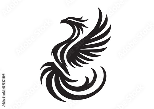 Phoenix bird logo silhouette vector, phoenix bird logo vector icon illustration design, Vector silhouette of a Phoenix bird, falcon wings phoenix bird logo silhouettes vector on a white background 