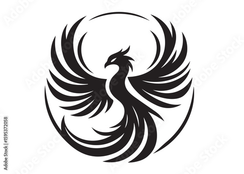 Phoenix bird logo silhouette vector, phoenix bird logo vector icon illustration design, Vector silhouette of a Phoenix bird, falcon wings phoenix bird logo silhouettes vector on a white background 