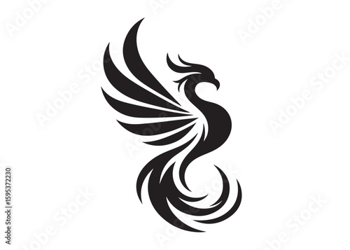 Phoenix bird logo silhouette vector, phoenix bird logo vector icon illustration design, Vector silhouette of a Phoenix bird, falcon wings phoenix bird logo silhouettes vector on a white background 