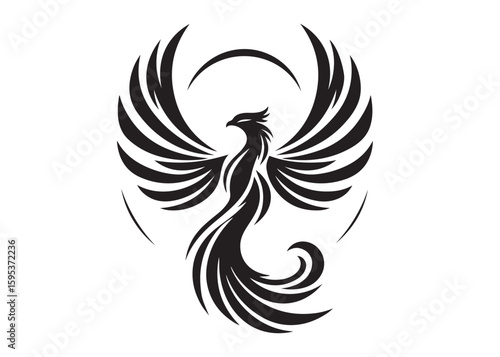 Phoenix bird logo silhouette vector, phoenix bird logo vector icon illustration design, Vector silhouette of a Phoenix bird, falcon wings phoenix bird logo silhouettes vector on a white background 