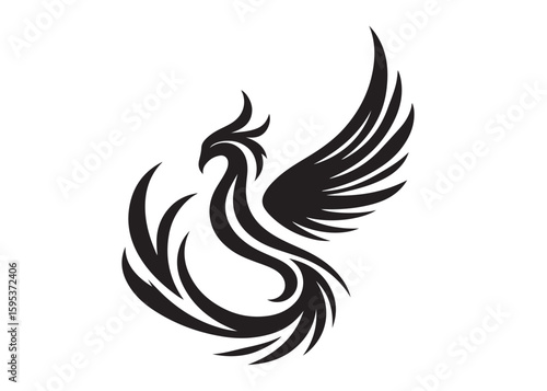 Phoenix bird logo silhouette vector, phoenix bird logo vector icon illustration design, Vector silhouette of a Phoenix bird, falcon wings phoenix bird logo silhouettes vector on a white background 
