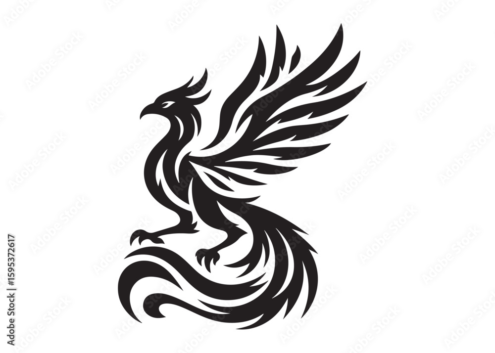 Fototapeta premium Phoenix bird logo silhouette vector, phoenix bird logo vector icon illustration design, Vector silhouette of a Phoenix bird, falcon wings phoenix bird logo silhouettes vector on a white background 