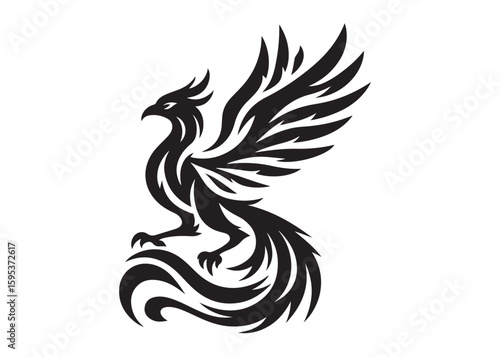 Phoenix bird logo silhouette vector, phoenix bird logo vector icon illustration design, Vector silhouette of a Phoenix bird, falcon wings phoenix bird logo silhouettes vector on a white background 