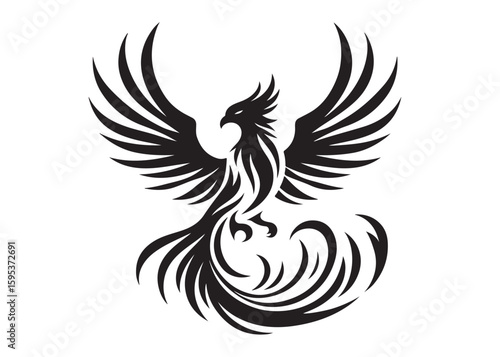 Phoenix bird logo silhouette vector, phoenix bird logo vector icon illustration design, Vector silhouette of a Phoenix bird, falcon wings phoenix bird logo silhouettes vector on a white background 