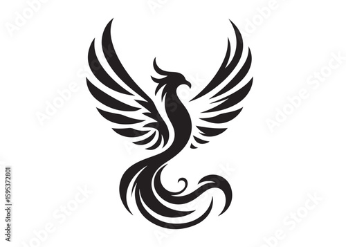 Phoenix bird logo silhouette vector, phoenix bird logo vector icon illustration design, Vector silhouette of a Phoenix bird, falcon wings phoenix bird logo silhouettes vector on a white background 