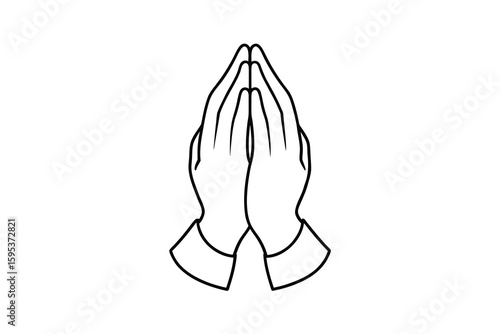Praying hands outline illustration on white background representing faith religion hope and spirituality with a clean and minimalist design for various creative projects