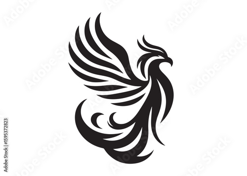 Phoenix bird logo silhouette vector, phoenix bird logo vector icon illustration design, Vector silhouette of a Phoenix bird, falcon wings phoenix bird logo silhouettes vector on a white background 