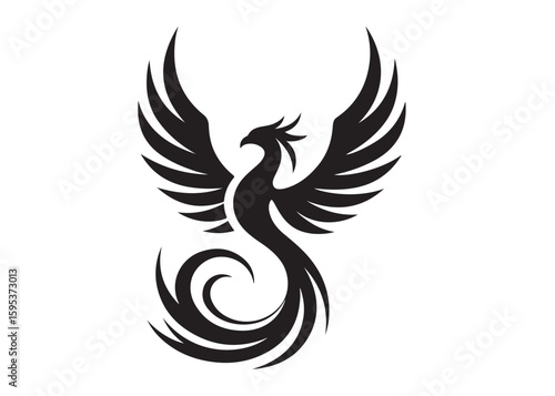 Phoenix bird logo silhouette vector, phoenix bird logo vector icon illustration design, Vector silhouette of a Phoenix bird, falcon wings phoenix bird logo silhouettes vector on a white background 