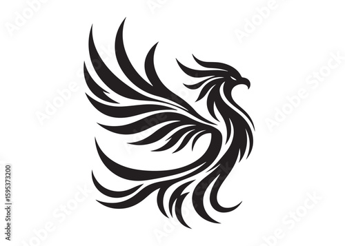 Phoenix bird logo silhouette vector, phoenix bird logo vector icon illustration design, Vector silhouette of a Phoenix bird, falcon wings phoenix bird logo silhouettes vector on a white background 