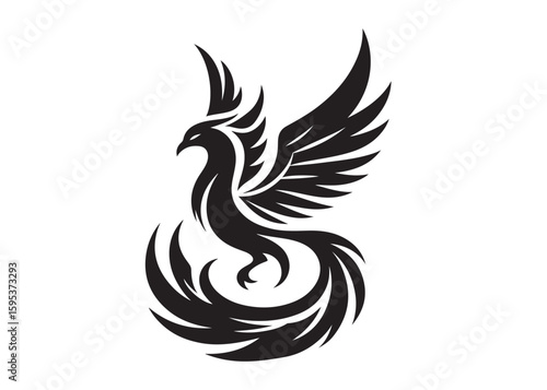 Phoenix bird logo silhouette vector, phoenix bird logo vector icon illustration design, Vector silhouette of a Phoenix bird, falcon wings phoenix bird logo silhouettes vector on a white background 