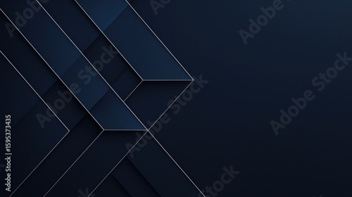 Abstract background with dark blue geometric layers and white lines. Modern, elegant, with copy space