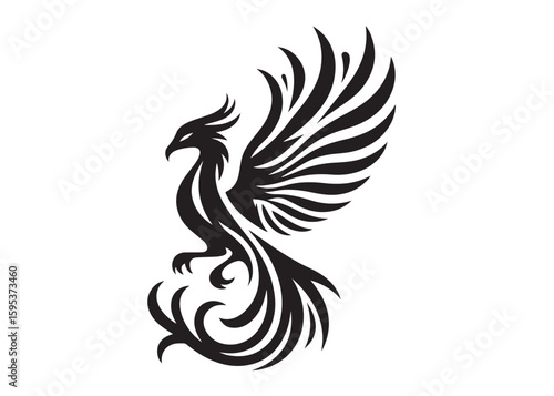 Phoenix bird logo silhouette vector, phoenix bird logo vector icon illustration design, Vector silhouette of a Phoenix bird, falcon wings phoenix bird logo silhouettes vector on a white background 