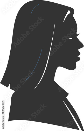 Dark silhouette profile of a woman with subtle blue and white accents grey