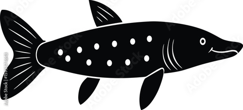 Spotted Gar Silhouette Vector Art Illustration