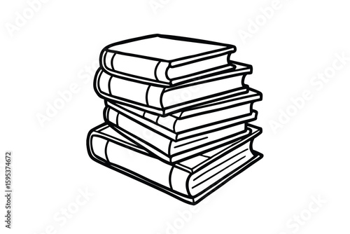 Simple black and white line art illustration of a stack of books perfect for educational materials coloring pages or minimalist design projects isolated on a