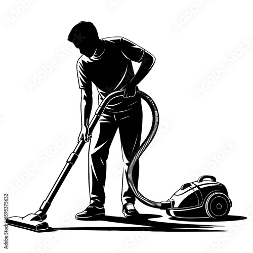 Man vacuuming the floor alone