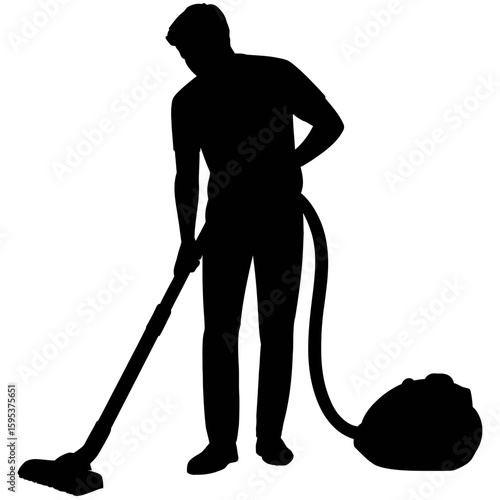 Silhouette of man vacuuming