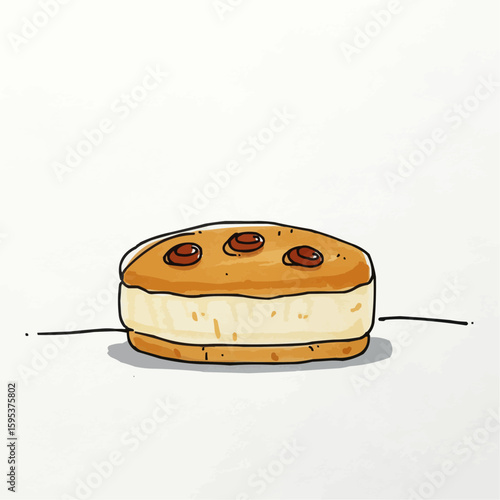 Cartoon dessert cake with chocolate topping on white background  