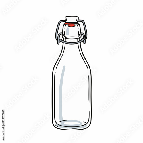 Glass bottle with swing top in minimalist outline design  