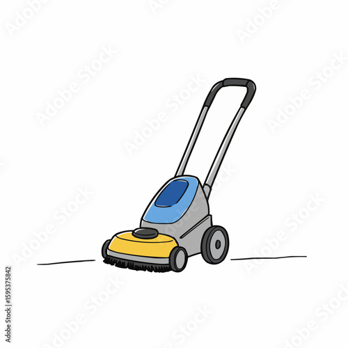 Floor buffer machine illustration with blue and yellow design  